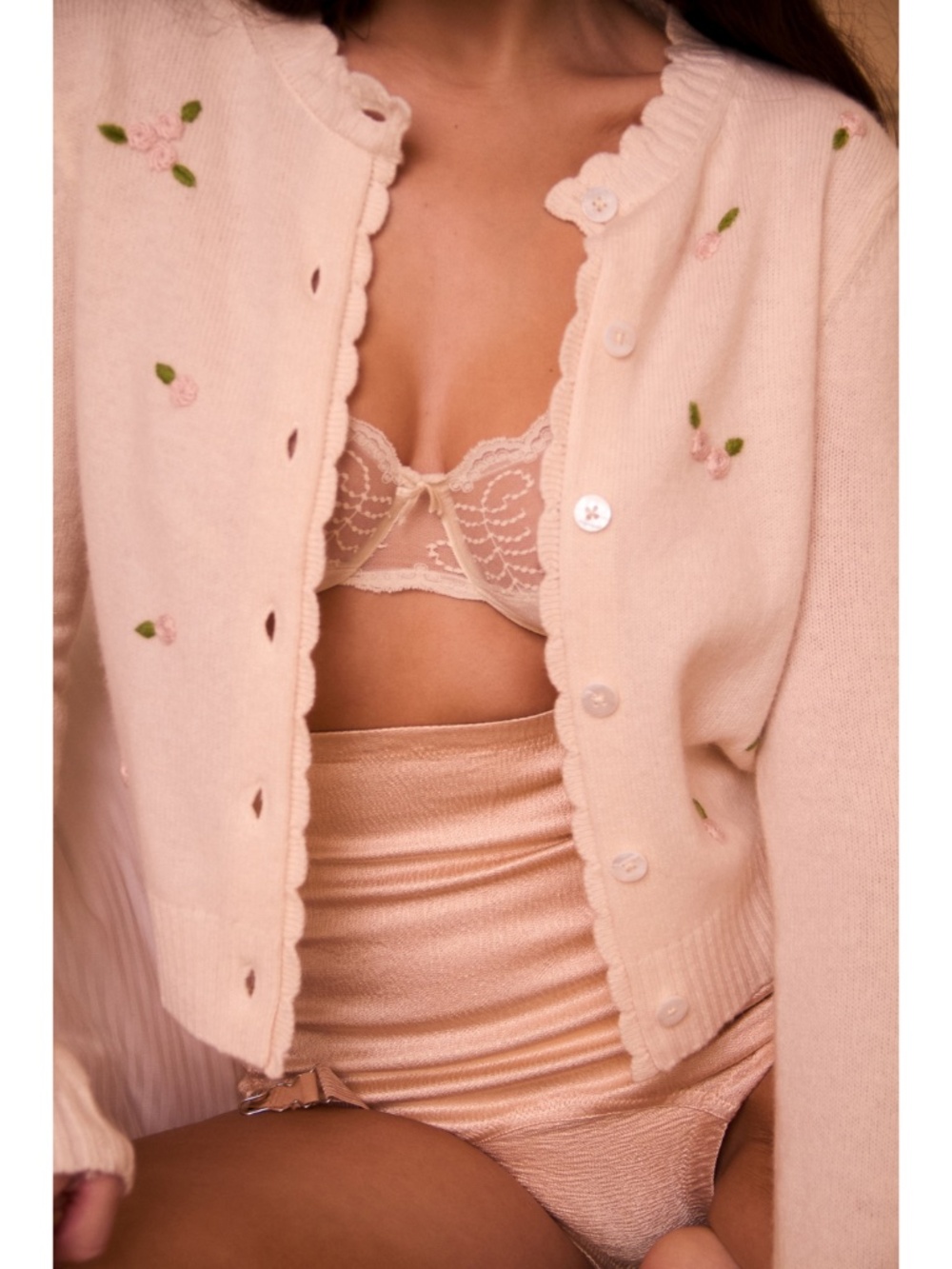 NEW House of CB Anjou 100% Wool Rose Embroidered Cardigan Small - Picture 7 of 17